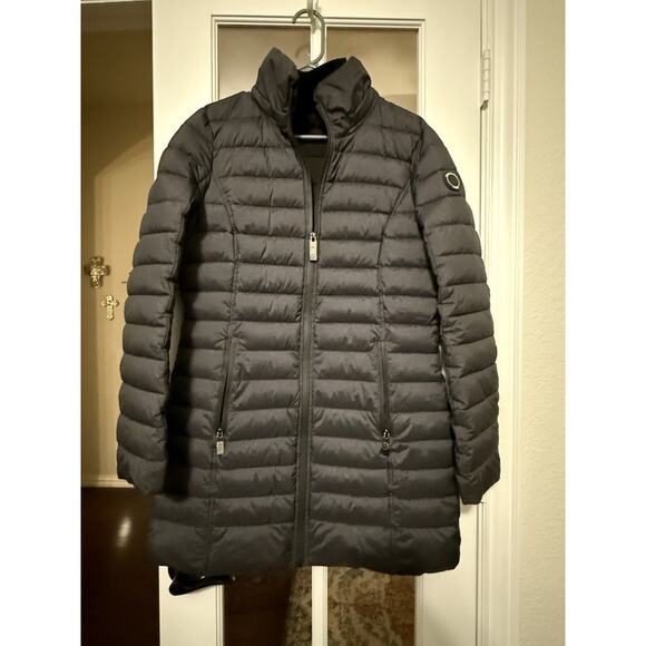 Nautica Women’s Puffer Coat Black Long Quilted Jacket Zip Front Size M - Picture 1 of 8